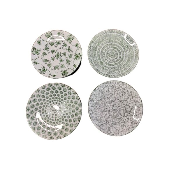 Ikea Entusiasm Green 7" Salad Plates 21986 Multi Pattern Set Of 4 - Picture 1 of 5